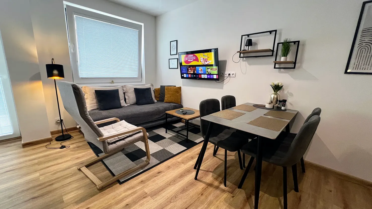 Obývací pokoj s televizí, apartmán 3+kk